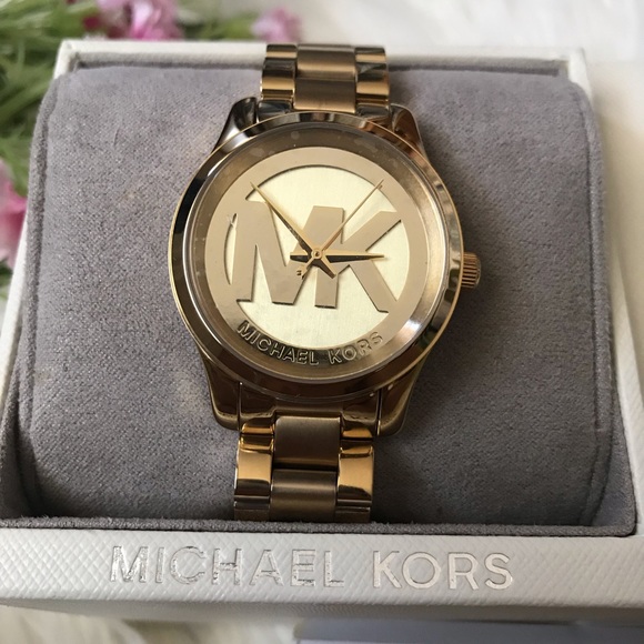 Michael Kors Accessories - FINAL DROPMini Runway Gold MK Logo Dial Watch